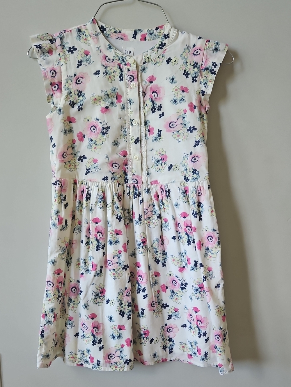 GAP White Floral Button-Front Dress with Pink & Navy Accents